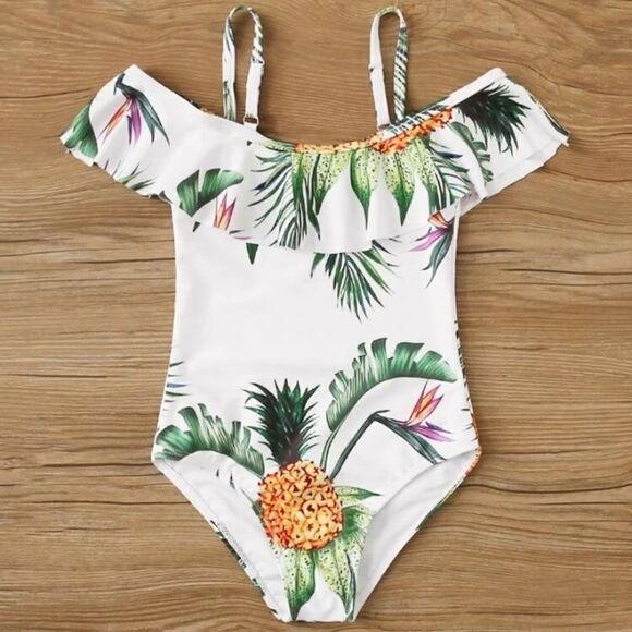 NEW! Girl’s Tropical Pineapple Print One Piece - Picture 1 of 9